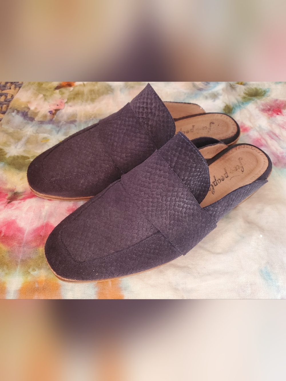 Free People Black Textured Suede Mule Loafers
